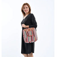 Shanghai Closeout Deal Olive, Bohemian Pattern Canvas Middle Size Tote Bag with Handle Drop (11.81"x11.81"x5.12")