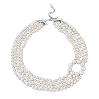 Simulated Pearl Multi Row Necklace 22-24 Inches in Silvertone