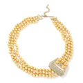 Simulated Golden Pearl and Multi Gemstone Triple Row Necklace 21.50-23.50 Inches in Goldtone - Sticky add to cart bar