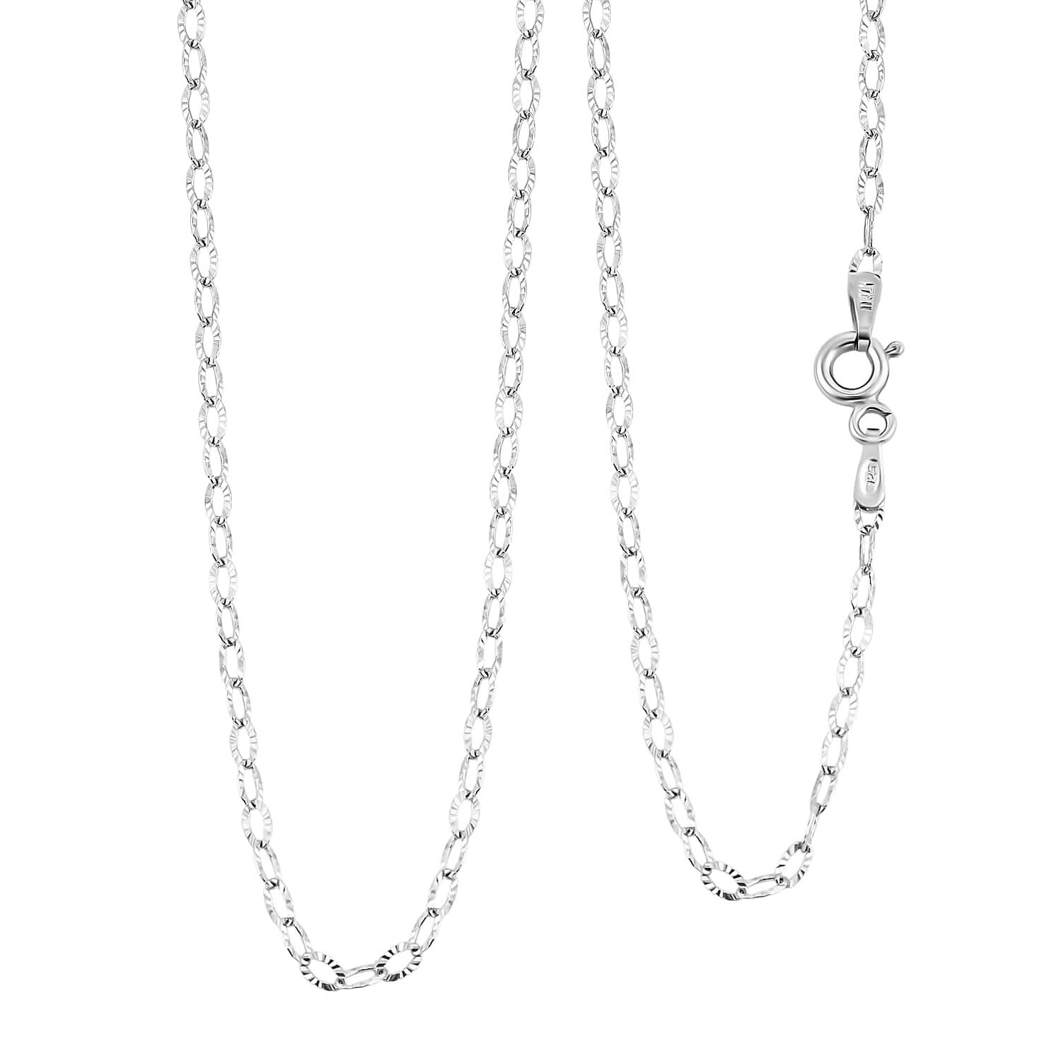 Italian Rhodium Over Sterling Silver 2mm Oval Rolo Chain 20 Inches 2.10 Grams
