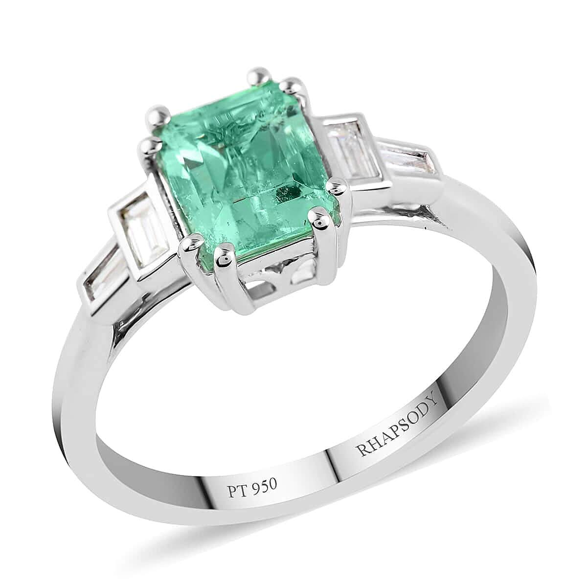 Certified & Appraised Rhapsody 950 Platinum AAAA Boyaca Colombian Emerald, Diamond (E-F, VS) Ring (Size 7.0) (4.65 g) 1.30 ctw