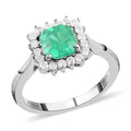 Certified and Appraised RHAPSODY 950 Platinum AAAA Colombian Emerald and E-F VS Diamond Sunburst Ring 5 Grams 1.35 ctw - Sticky add to cart bar