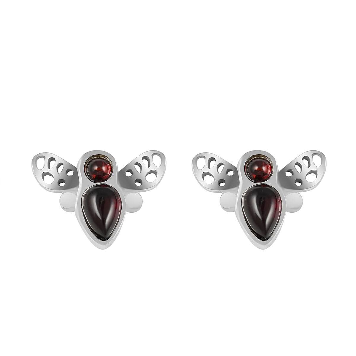 Baltic Cherry Colored Amber Insect Stud Earrings in Sterling Silver