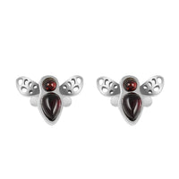 Baltic Cherry Colored Amber Insect Stud Earrings in Sterling Silver
