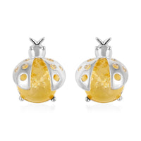 Yellow Amber Insect Ball Stud Earrings in Sterling Silver