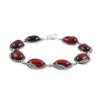Baltic Cherry Colored Amber Link Bracelet in Sterling Silver (8.50 In)