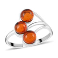 Baltic Cognac Colored Amber 3 Stone Ring in Sterling Silver - Sticky add to cart bar
