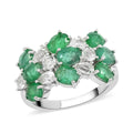 AAA Kagem Zambian Intense Green Emerald and White Topaz Ring in Rhodium Over Sterling Silver 4.20 ctw - Sticky add to cart bar