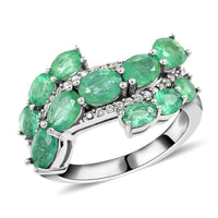 AAA Kagem Zambian Intense Green Emerald and Natural White Zircon Ring in Rhodium Over Sterling Silver 2.75 ctw