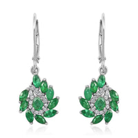 AAA Kagem Emerald and White Zircon Lever Back Earrings in Rhodium Over Sterling Silver 1.75 ctw