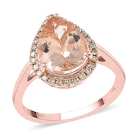 LUXORO 14K Rose Gold AAA Marropino Morganite, Diamond (G-H, I2) (0.23 cts) Ring (3.20 g) 3.65 ctw