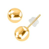 14K Yellow Gold Stud Earrings, Round Ball Gold Earrings with Silicone Backs, Gold Jewelry 8 mm 0.4 Grams