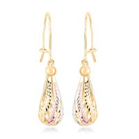 14K Yellow Gold Earrings, Tear Drop Earrings, Diamond Cut Earrings, Dangle Earrings, Gold Drop Earrings , Fish Hook Earrings 2.5 Grams