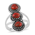 SANTA FE Style Plum Spiny Turquoise 3 Stone Ring in Sterling Silver 3.50 ctw - Sticky add to cart bar