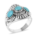 SANTA FE Style Kingman Turquoise 3 Stone Ring in Sterling Silver 2.75 ctw - Sticky add to cart bar
