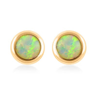 14K Yellow Gold Lab Created Opal Round Stud Earrings 0.20 ctw