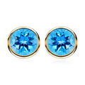 14K Yellow Gold Swiss Blue Topaz Round Stud Earrings 1.20 ctw - Sticky add to cart bar