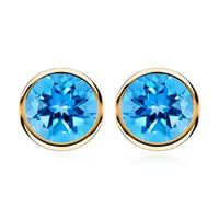 14K Yellow Gold Swiss Blue Topaz Round Stud Earrings 1.20 ctw