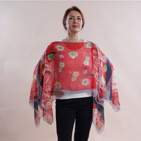 TLV All in One Turquoise Floral Brush Stroke Chiffon Tunic