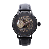 GENOA Automatic Mechanical Movement Watch with Black Genuine Leather Strap (41mm)