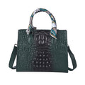 Black Crocodile Embossed Pattern Genuine Leather Crossbody Bag (11"x4"x9.5") with Hand Scarf Strap and Shoulder Strap - Sticky add to cart bar