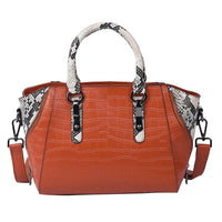 PASSAGE Black Crocodile & Snakeskin Pattern Genuine Leather Tote Bag with 47 Inch Shoulder Strap