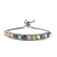 Simulated Amethyst Color Diamond Half Tennis Bolo Bracelet in Silvertone
