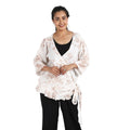 JOVIE Blue Floral Cotton Gauze Wrap Blouse with Frill Trim - One Size Missy (26.25"x23.5") - Sticky add to cart bar
