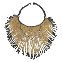 Gold Glass Seed Beaded Necklace (14-20.50 Inches) in Goldtone