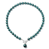 Simulated Peacock Pearl 10-14mm Beaded Necklace 20 Inches in Silvertone