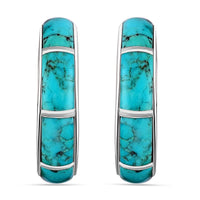 SANTA FE Style Turquoise J-Hoop Earrings in Sterling Silver 2.50 ctw