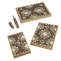 Set of 3 Brown Bedazzled Diary (7x5, 6x4, 3x5 in) and with Matching Pen