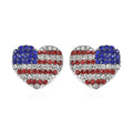 Multi Color Austrian Crystal and Enameled American Flag Pattern Heart Earrings in Silvertone - Sticky add to cart bar