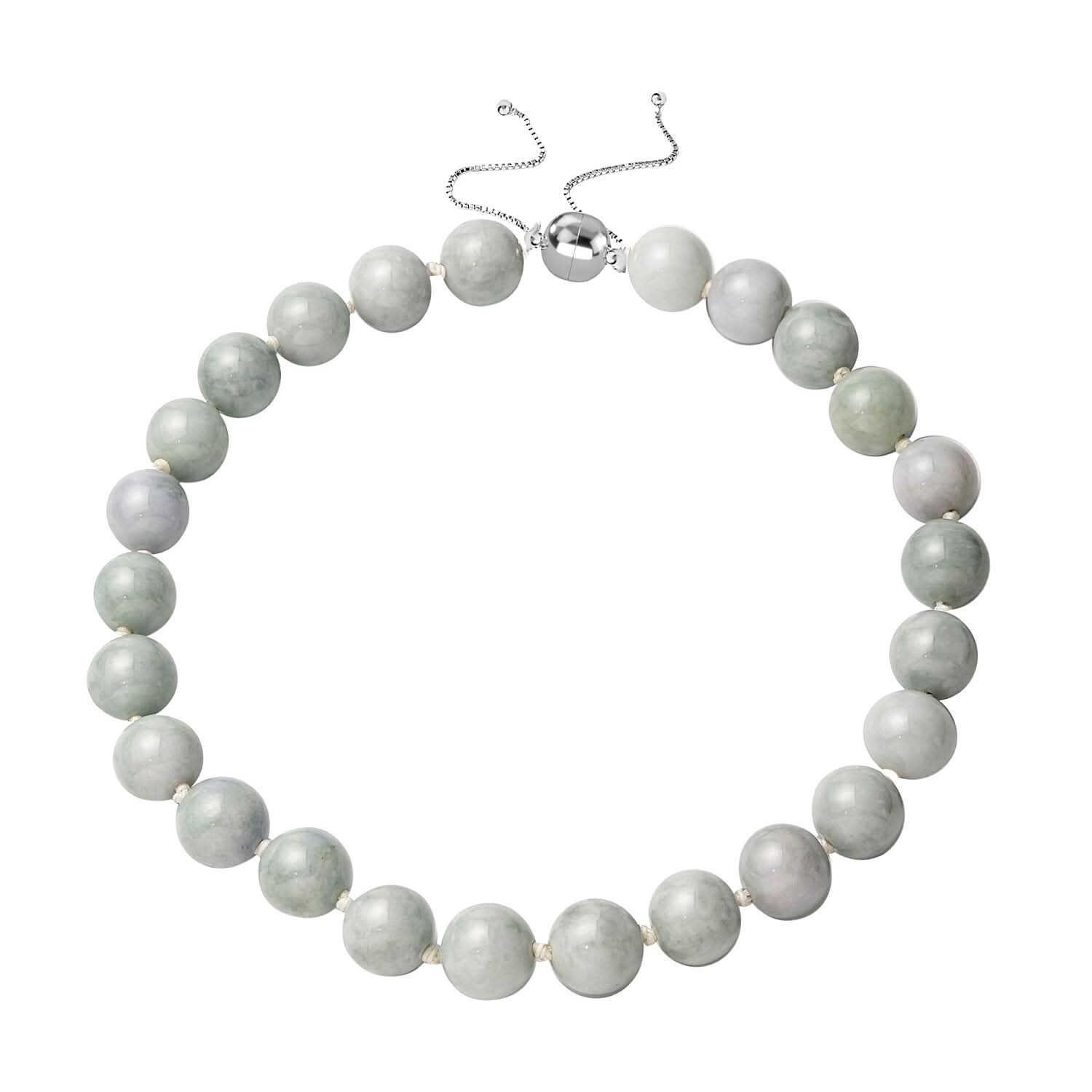 White Jade 15-17mm Beaded Necklace 18-22 Inches with Magnetic Clasp in Rhodium Over Sterling Silver 1168.00 ctw