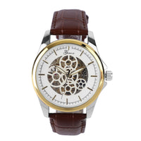 GENOA Automatic Mechanical Movement Watch with Black Leather Strap & Black Hollowed-out Dial