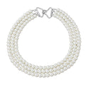 Simulated White Pearl and Austrian Crystal Triple Row Necklace 20 Inches in Silvertone - Sticky add to cart bar