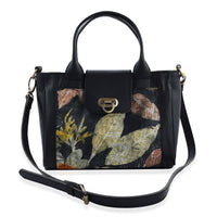 Handmade Black Eco Print Cow Leather Crossbody Bag (11.02"x5.12"x7.87") with Shoulder Strap