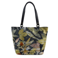 Handmade Black Eco Print Cow Leather Tote Bag (14.96"x5.51"x11.02")