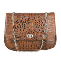 Black Genuine Leather Croco Embossed Sling Bag with Metal Chain (9.65"x3.14"x6.88")