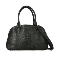 Black Genuine Leather Croco Embossed Shoulder Bag (11.6"x3.6"x8.5")