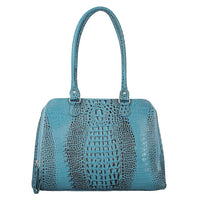 Black Dual Tone Croco Embossed Genuine Leather Shoulder Bag (14"x 3.75"x 10")