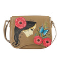 "SUKRITI 100% Genuine Leather Applique Crossbody Bag Theme: Floral Girl  Color: Dark Beige Size: 10 x 3 x 8.5 inches" - Sticky add to cart bar
