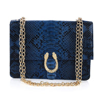 The Pelle Python Collection Handmade 100% Genuine Python Leather Blue Crossbody Bag (11"x8"x3")