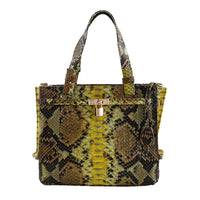 The Pelle Python Collection Handmade 100% Genuine Python Leather Yellow & Brown Tote Bag (12"x10"x4.5")