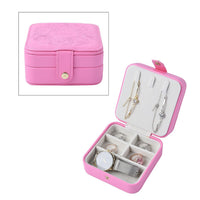 Pink Faux Leather 2 Layer Small Jewelry Box with Velvet Anti Scratch Interior & Button Closure (4.53"x4.53"x2.24")