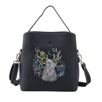 HONG KONG CLOSEOUT Collection Black Color Rose Embossed Pattern Genuine Leather Convertible Tote Bag with Handle and Shoulder Strap (8.66"x7.08"x4.33")