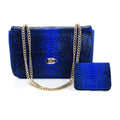 The Pelle Python Collection Handmade 100% Genuine Python Leather Blue Color Set of Crossbody Bag (11"x6.5"x2.5") with Wallet (4.3"x3.5"x1.5") - Sticky add to cart bar