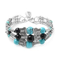 Simulated Blue and Black Sapphire Beaded Bangle Bracelet in Silvertone (7.50 in) - Sticky add to cart bar