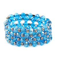 Simulated Blue Sapphire and Austrian Crystal Wrap Bracelet in Silvertone