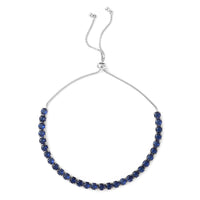 Simulated Blue Diamond Bolo Bracelet in Silvertone